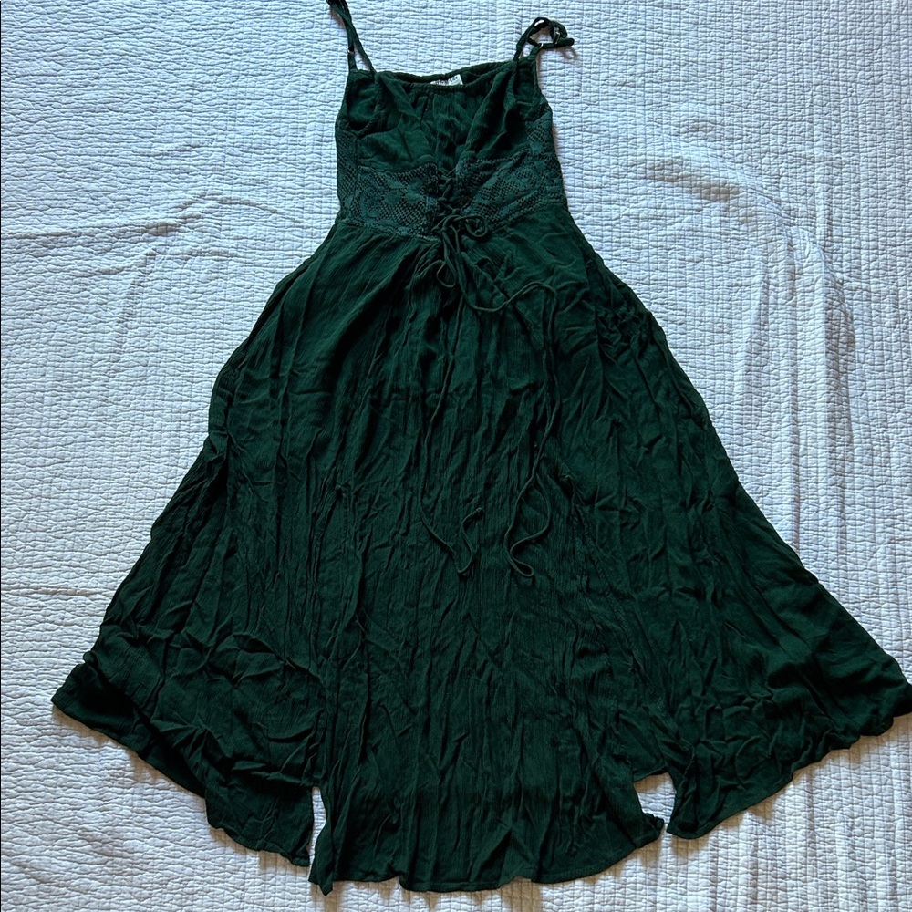 Tree of Life Dark Green Spaghetti Strap Mini Dress